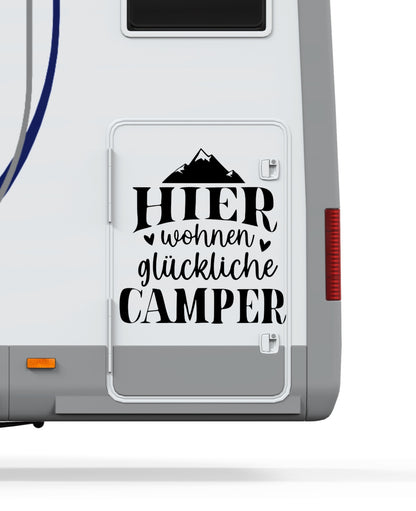Aufkleber Hier wohnen glückliche Camper