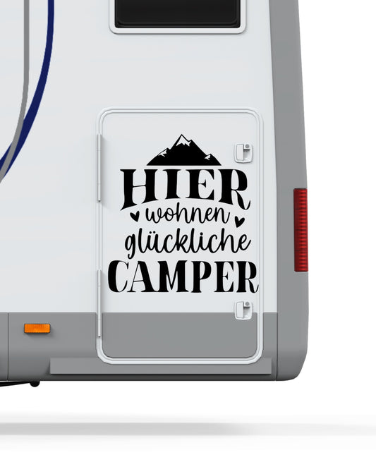 Aufkleber Hier wohnen glückliche Camper