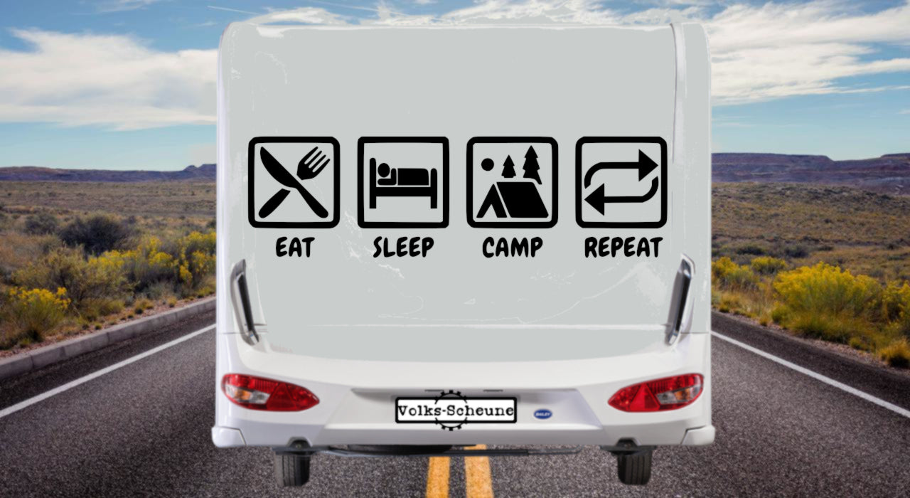 Aufkleber Sleep, Camp, Repeat