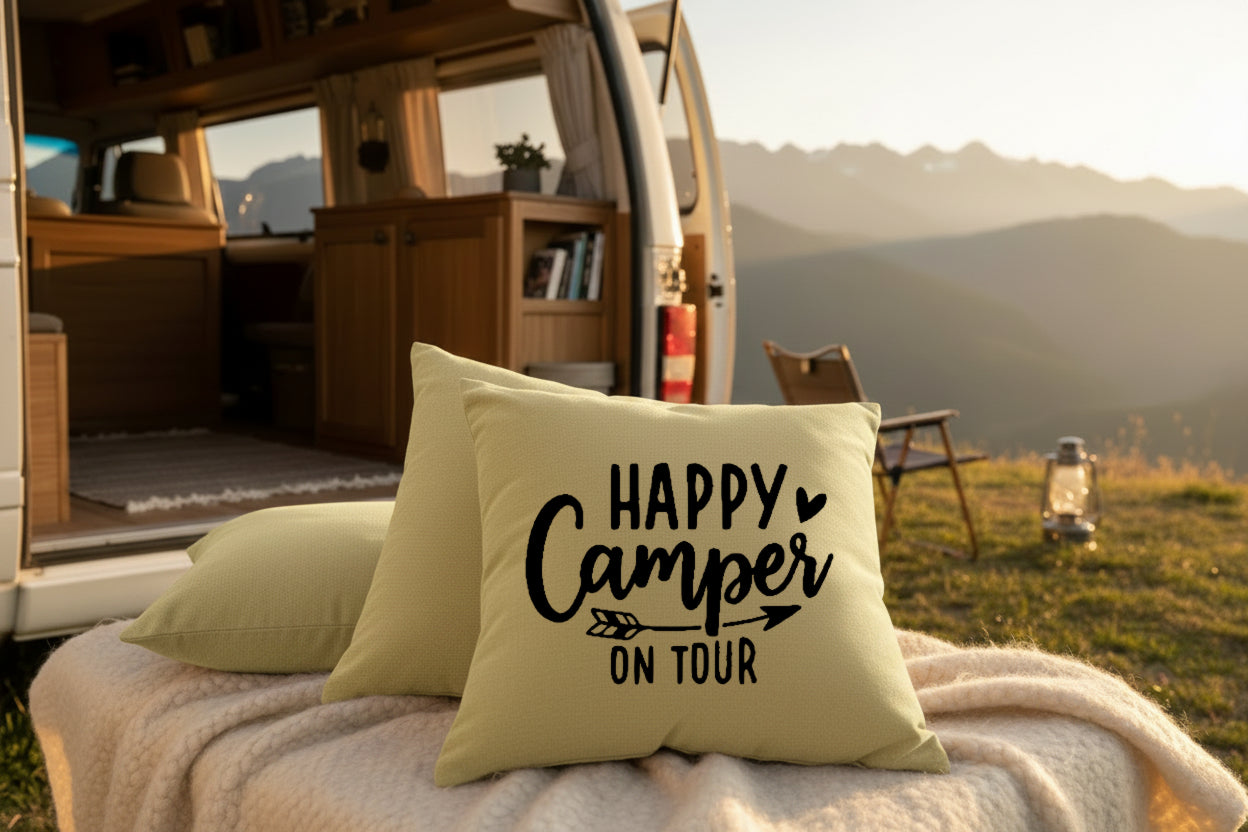 Kissen mit DTF-Druck - Happy Camper on Tour