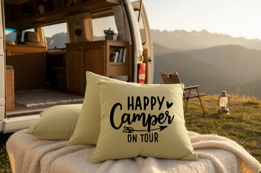 Kissen mit DTF-Druck - Happy Camper on Tour