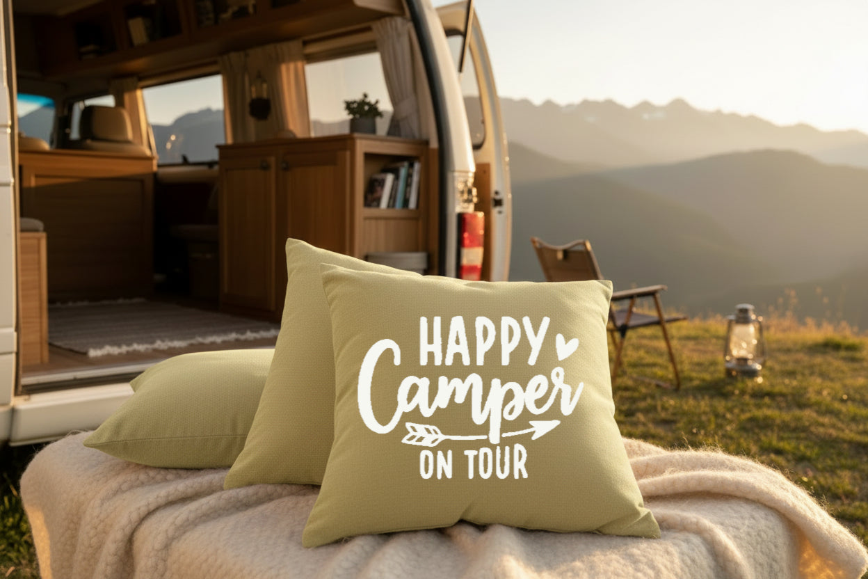 Kissen mit DTF-Druck - Happy Camper on Tour
