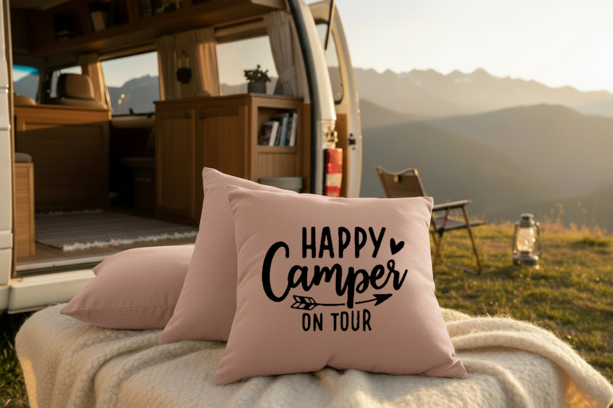 Kissen mit DTF-Druck - Happy Camper on Tour