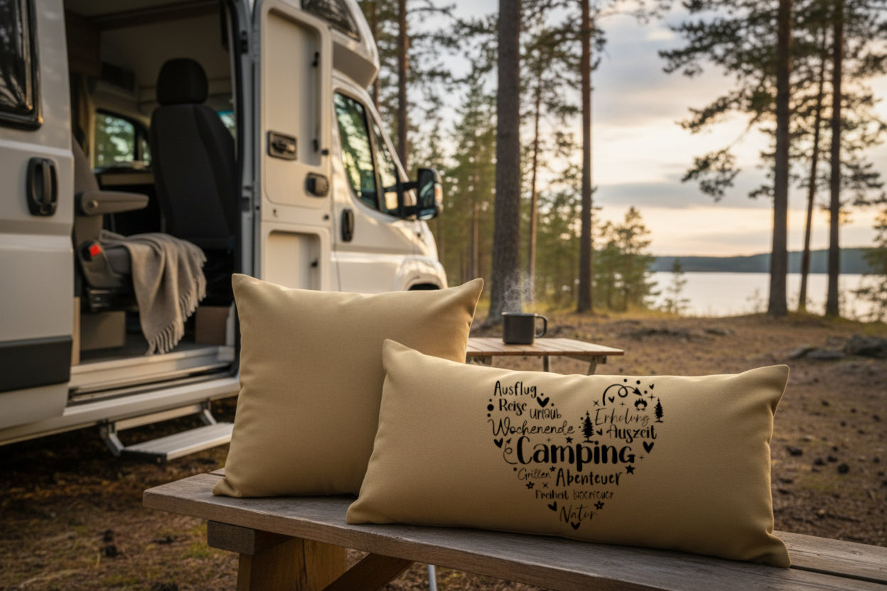 Kissen mit DTF-Druck - Camping Herz