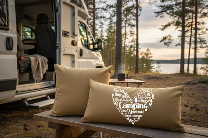 Kissen mit DTF-Druck - Camping Herz