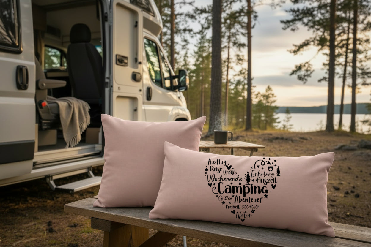 Kissen mit DTF-Druck - Camping Herz