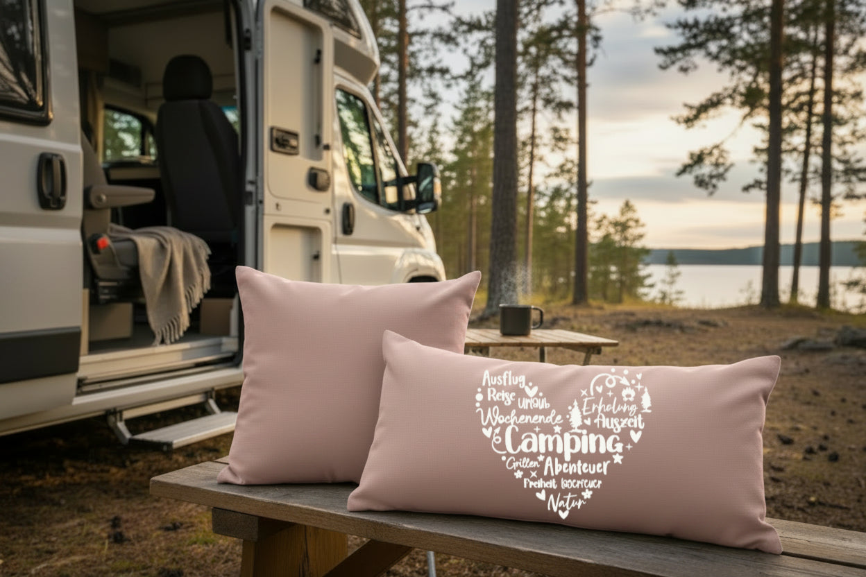 Kissen mit DTF-Druck - Camping Herz
