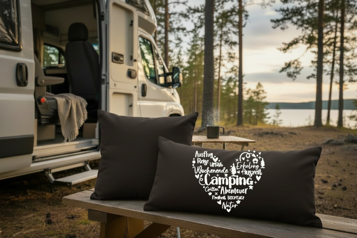Kissen mit DTF-Druck - Camping Herz