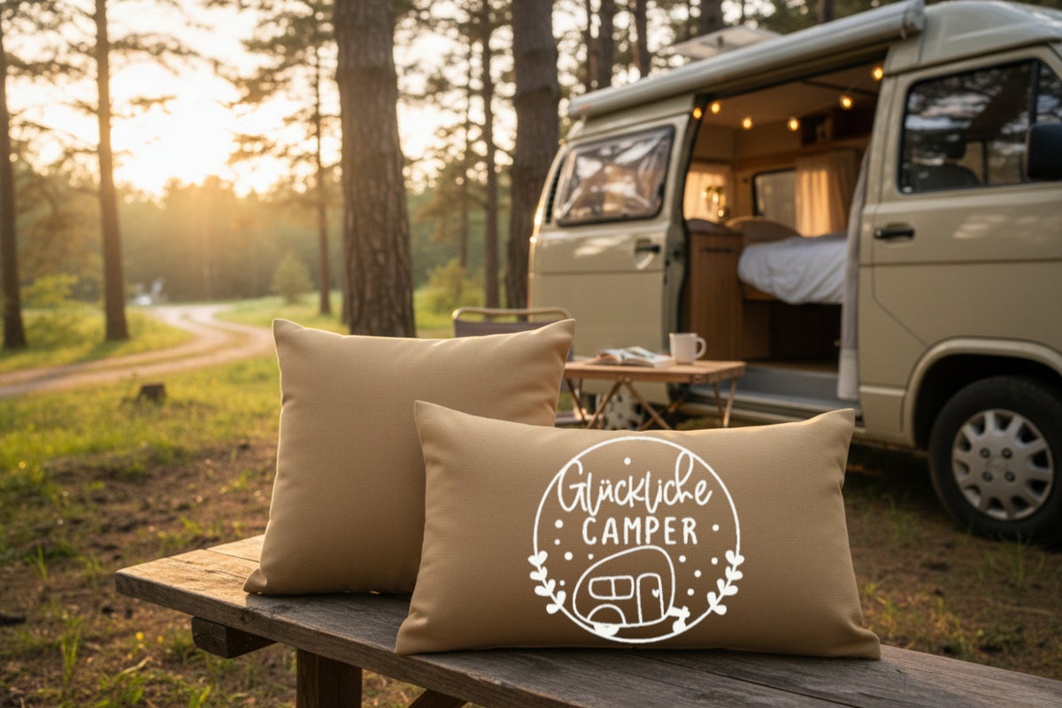 Kissen mit DTF-Druck - Glückliche Camper