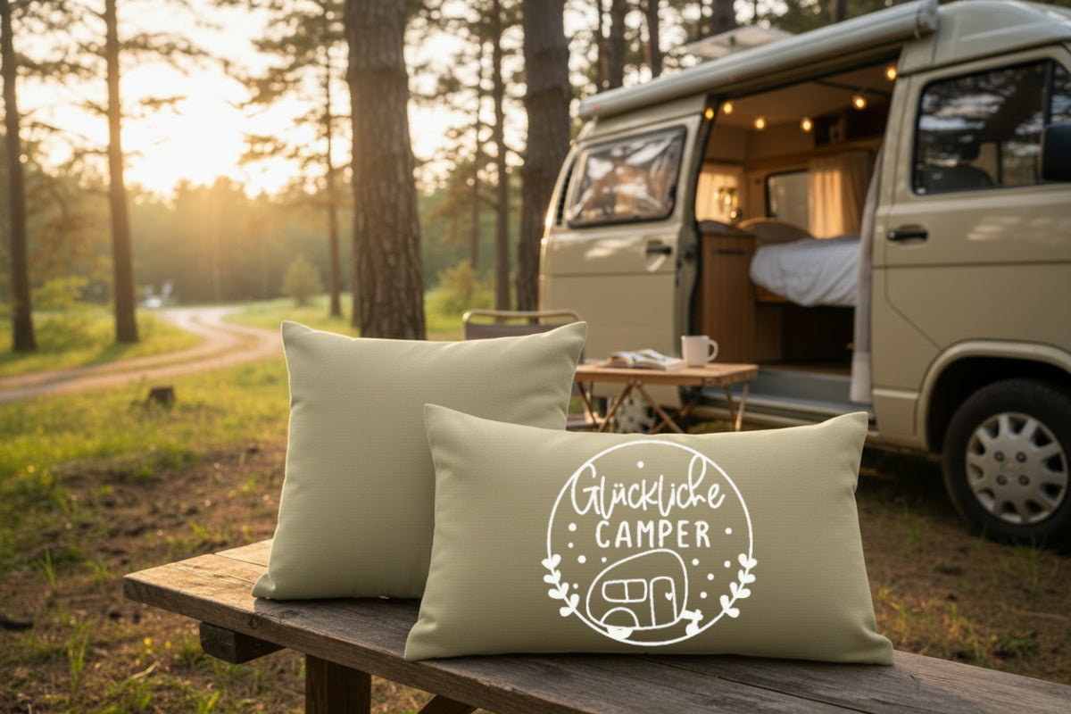Kissen mit DTF-Druck - Glückliche Camper