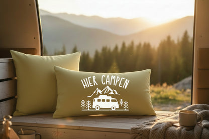 Kissen mit DTF-Druck - Hier Campen