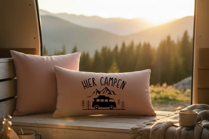 Kissen mit DTF-Druck - Hier Campen