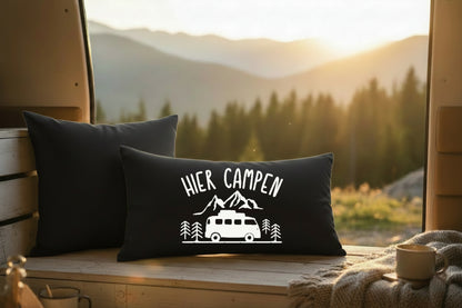 Kissen mit DTF-Druck - Hier Campen