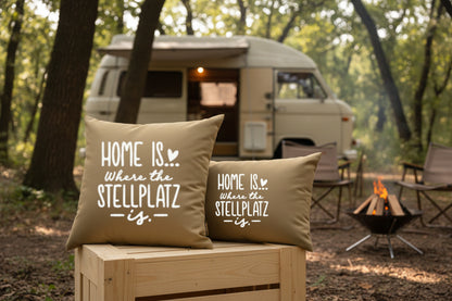 Kissen mit DTF-Druck - Home is where the Stellplatz is