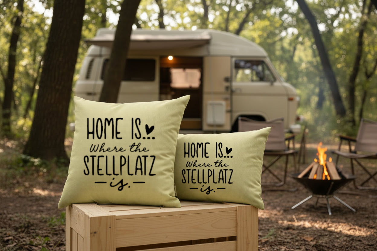 Kissen mit DTF-Druck - Home is where the Stellplatz is