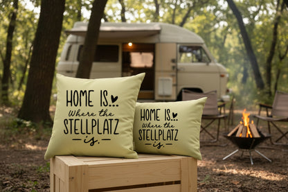 Kissen mit DTF-Druck - Home is where the Stellplatz is