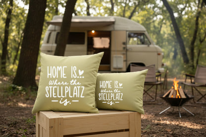 Kissen mit DTF-Druck - Home is where the Stellplatz is