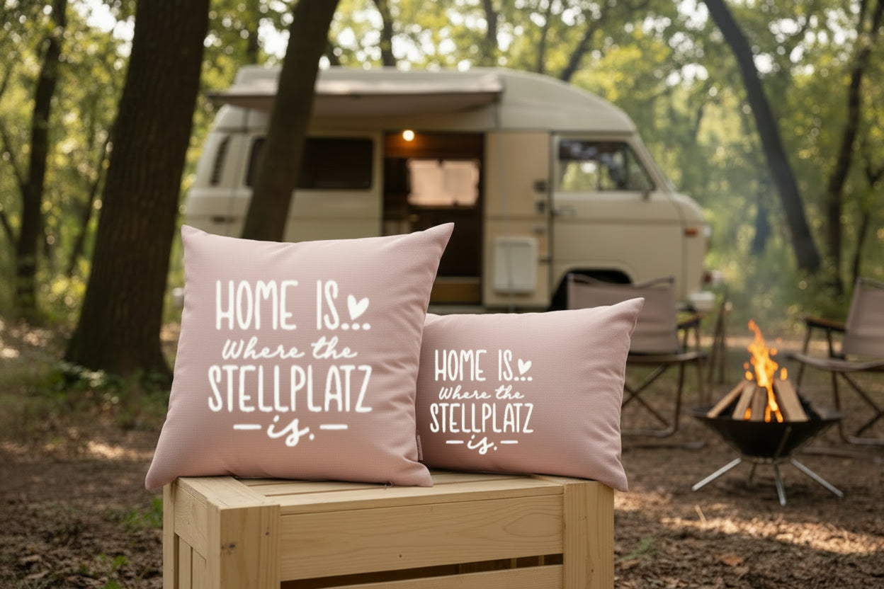 Kissen mit DTF-Druck - Home is where the Stellplatz is