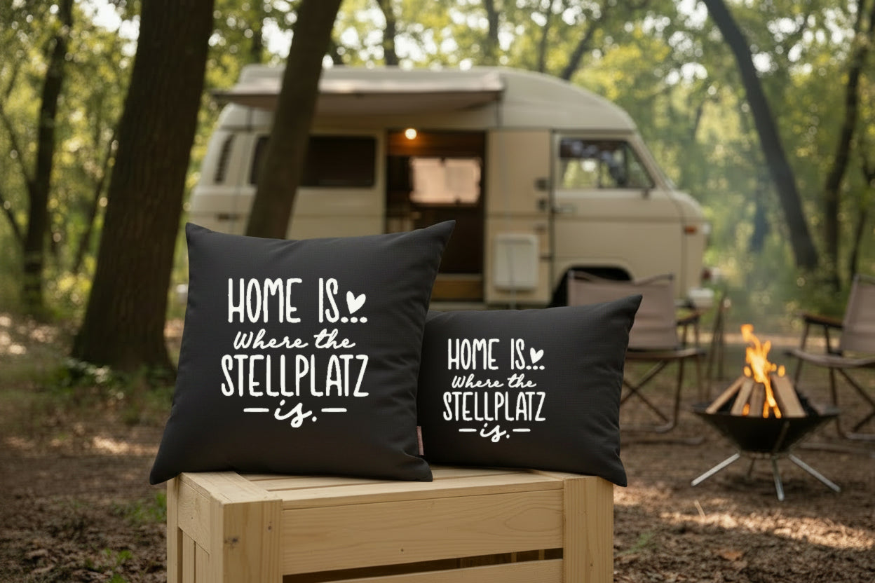 Kissen mit DTF-Druck - Home is where the Stellplatz is