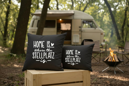 Kissen mit DTF-Druck - Home is where the Stellplatz is