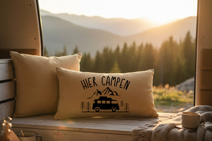 Kissen mit DTF-Druck - Hier Campen