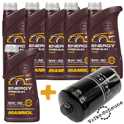 MANNOL 6-Liter-Öl-Set 5W-30 mit Ölfilter für VW T4 2,5 Benzin AET, APL, AVT, AAF, ACU, AEU