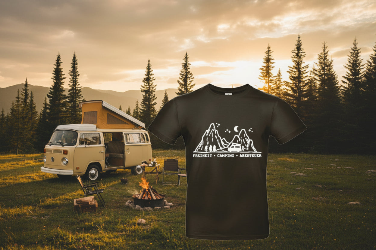 Tshirt mit Druck - Freiheit Camping Abenteuer